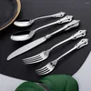 Servis uppsättningar Silver Mirror Cutary Set Kitchenware Fork Spoon Knife Luxury Table Provle Stainless Steel Flatware Drop