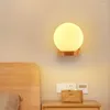 Wall Lamps Bedroom Light With Glass Shade E27 Simple Modern Lamp Nordic Solid Wood Indoor Lighting For Aisle Balcony Living Room