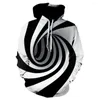 هوديز الرجال 2022-3d أسود أبيض دوامة نمط هندسي للرجال هوديي هاراجوكو للأزياء