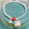 Bracelets porte-bonheur pur S925 Silvering Bracelet amulette chanceux pour femme perle rouge zodiaque taureau FU pendentif corde élastique bijoux cadeau main chaîne