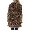 女性の革のフェイクレディースコート冬のクリアランス女性ゆるいヒョウ柄のステッチミッドレングス長袖コートジャケット付きポケット221111
