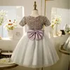 Abiti da ragazza scintillante con paillettes oro con abiti da palla a pallone a bordo tulle tulle long liltttle kids di compleanno per la principessa abiti da matrimoni 403 403