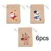 Gift Wrap 6Pcs Christmas Burlap Drawstring Pouches 14x10cm Party Favors Reusable Easily Open Or Close DIY Craft Bags