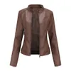 Women's Leather Faux Jacket Women Autumn Spring Moto Biker Zipper Red Black Apricot Coffee Coat Ladies Outerwear Brown 221111