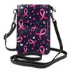 Duffel Väskor Pink Ribbon Support Breast Cancer Mönster Kvinnor mobiltelefon handväska läder crossbody väska mini axelkort hållare plånbok