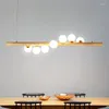 Chandeliers Modern Glass Ball Chandelier Creative Simple Wood Lighting Nordic Bedroom Home Interior Deco Design Light