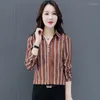 Chemises décontractées pour hommes Chemises décontractées à manches longues Bureau Lady Bouton Chemise rayée Vintage Femmes Dames Tops Camisas Para MujerAutumn Mousseline de soie