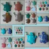 Charms Carved Turtle Assorted Natural Stone Charms Crystal Pendants For Necklace Accessories Jewelry Making Drop Delivery Findings C Dh4Rf