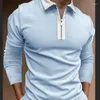 رجال Polos 2022 Fashion Autumn Polo Shirt Zipper Color Match Long Sleeve T-Shirt Men Clothing T for Man