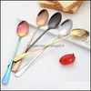 Spoons Rose Gold Plated Mark Spoon rostfritt stål Långhandtagska kaffeskedar skarpa runda kökstillbehör is omrörande skopa nya dh1jb