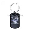 Other Festive Party Supplies 2024 Trump Keychain Stainless Steel Ill Be Back Save America Again Key Ring Party Accessories Drop De Dhxbm