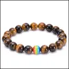 Charm armband 10mm natursten pärlor armband regnbåge hbt -relation par tiger eye lava yoga pärlor armband justerbar dhfze