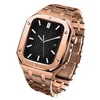 Link Bracelet Straps AP Modified Armor integrado Case Watchband Butterfly Clasp Steel Band Fit iWatch Series 8 7 6 SE 5 4 Para Apple Watch 44 45mm Wristband
