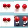 Stud Stud Qingmos Fashion 8Mm Round Natural Red Coral Earring For Women With Personality Design Jewelry Antique Sier Plated Drop Del Dhvsh