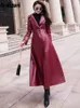Women's Leather Faux Nerazzurri Maxi fit and flare leather trench coat for women spring Long luxury designer clothing long sleeve lapel 221111