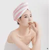 Trockene Haartücher Streifen Mikrofaser Duschkappen Magie Super absorbierende Schnelltuch-Haartuch Trocknung Turban Spa Badewerkzeuge Damen Koralle Fleece Head Wrap Hut BC162