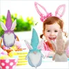 Outras festa festivas fornecem ornamento de coelho de boneca sem rosto 2021 Happy Easter Party Decoration Kids Bunny Toys Pink Blue Purple Col Dhohm