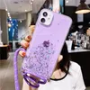 Transparent glitterbandbandsladdkedja halsband Lanyard mjukt telefonfodral för iPhone 13 12 Pro Max Mini 11 Pro XS XR X 7 8 Plus 6 SE