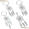 Key Rings Antique Sier Tassel Beads Feather Dreamcatcher Keychain Women Wind Chimes Key Chain Leaf Car Bag Decoration Indian Style D Dhlzn