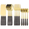 Conjuntos de vajilla 16 PCS Juego de cubiertos de oro Mango de cerámica de acero inoxidable Cuchillos Tenedores Cucharas Cocina Vajilla completa