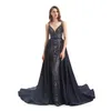 Navy Blue Mermaid Abendkleider mit abnehmbarem Zug Gillter Pailletten Spaghetti Prom Kleid Vestidos Esponjados