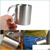 Mugs 350Ml Carabiner Hook Cam Mugs Stainless Steel Traveling Outdoor Cup Portable Hiking Sports With Drop Delivery Home Garden Kitch Dhmsc