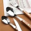 Dinnerware Sets WSHYUFEI Nordic Style Steak Knife Fork And Spoon Set Of Four Stainless Steel Imitation Wood Grain Western Tableware