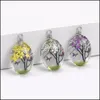 Charms Designer Creative Dried Flower Pendant för örhänge Halsband Kvinna Fashion Glass Oval Ball Pressed Diy Jewelry Making Drop Del DHFS1