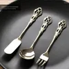 Dinnerware Sets Light Luxury British Style Golden Spoon Fork Knife Tableware Metal Material Hand-carved Kitchen Bar Supplies