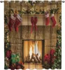 Curtain Christmas Socks Fireplace Gift Window Curtains Bedroom Kitchen Panel Home Decor For Living Room