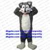 Long Fur Furry Grey Wolf Mascot Costume Husky Dog Fursuit vuxen tecknad karakt￤rshandelsutst￤llning Aff￤rsjubileum ZX662