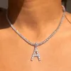 26 Letter Initial Pendant Necklace Tennis Chain Choker for Women Statement Bling Crystal Alphabet Necklace Collar Jewelry