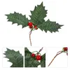 Decorative Flowers Christmas Berry Pine Artificial Stem Wreath Pick Red Leaftree Berries Floral Branches Leaves Needle Ornament Branch