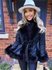 女性の革のフェイクエリナPUショートジャケットファッションネクタイベルトウエストコートエレガントなサイドポケット毛皮女性221111
