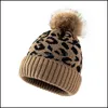 Feestmutsen winter vrouwen warme hoed gebreide luipaard print pet gekrulde wollen bal outdoor dames drop levering home tuin feestje su dhyog