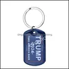 Other Festive Party Supplies 2024 Trump Keychain Stainless Steel Ill Be Back Save America Again Key Ring Party Accessories Drop De Dhxbm