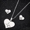 Orecchini Collana in acciaio inossidabile Love Heart Collana Donna Orecchini a bottone in oro con battito cardiaco Set di gioielli per ragazze Wedding Drop Delive Dh0Kt