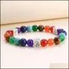 Kościa 7 Chakra Stone Bracelets Bransoletki Om Wiselant Stretch Strand Bransoletka dla mężczyzn Kobiet Joga Charmer Downot Dh7j1