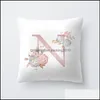 Pillow Case 26 Letter Cloth Cushion Ers Flower Pattern Home Decor Pillow Case Sofa White Square Soft Cushions New Arrival 4Md G2 Dro Dhyeu