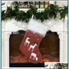 Christmas Decorations Christmas Decoration Stocking Deer Design Linen Nonwoven Fabric Plush 45X23Cm Xmas Red Green Gray Gift Socks D Dhg5S