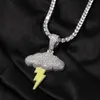 Hip Hop Cloud Lightning Pendentif Collier Plaqué Or Blanc avec Chaîne Corde pour Hommes Femmes