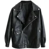 Women's Leather 2022 Autumn Women Faux Jacket Motorcycle Black Loose Outwear Jackets For