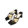 Lüks tasarımcılar kristal süslenmiş pompalar sandaletler kadınların kare başı kalın topuk elbise ayakkabı deri deri makya