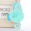 Keychains Cute Fluffy Pompom Seahorse For Women Bag Fur Pom Walrus Key Chains Keyring Hippocampus Totem Pendant Porte Clef