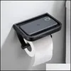 Nieuwe items Wall Monted Black Toilet Paper Holder Tissue Roll met telefoonopslagplank badkameraccessoires 1454 V2 Drop levering Dhaqr