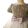 Abiti da ragazza scintillante con paillettes oro con abiti da palla a pallone a bordo tulle tulle long liltttle kids di compleanno per la principessa abiti da matrimoni 403 403