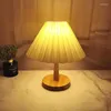 Table Lamps Korean Pleated For Living Room Bedroom Wooden Desk Lamp Bedside Nightstand Light Fixtures Study Reading Home Decor