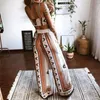 Women's Two Piece Pants Fashion Butterfly Printed Set Women Sleeveless Crop Tops Long High Waist Boho Beach Wide Leg Trouser Suit