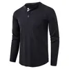 Camisetas masculinas Duyit casual All-Match Henley Collar Sleeved Camiseta Men's Spring/Autumn Color Sólido Simples Waffle Top