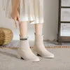 Sexy Lady botas mode bottes femmes chaussette nouveau vison cheveux en peluche élastique mince court épais talon moyen princesse chaussures hiver